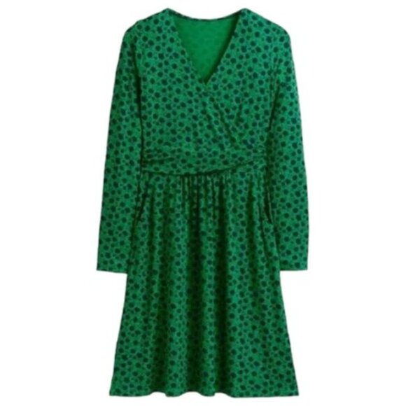 Boden Layla Jersey Floral Dress Pockets - Emerald Green/Navy - 8L - Picture 2 of 13